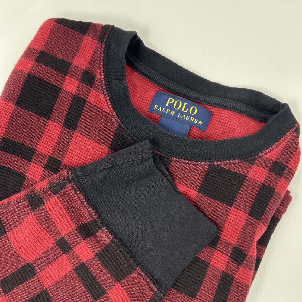 Polo Ralph Lauren Red And Black Checked Thermal Long Sleeve Shirt Size L